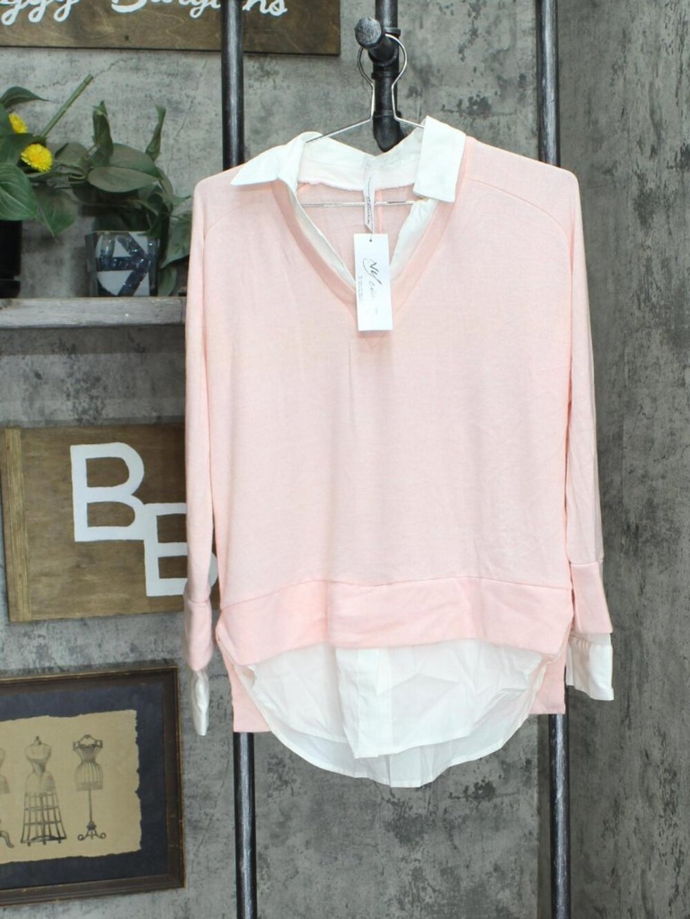 Ny Collection Petite Long Sleeve Two Fer Top Phfb1702 Pl